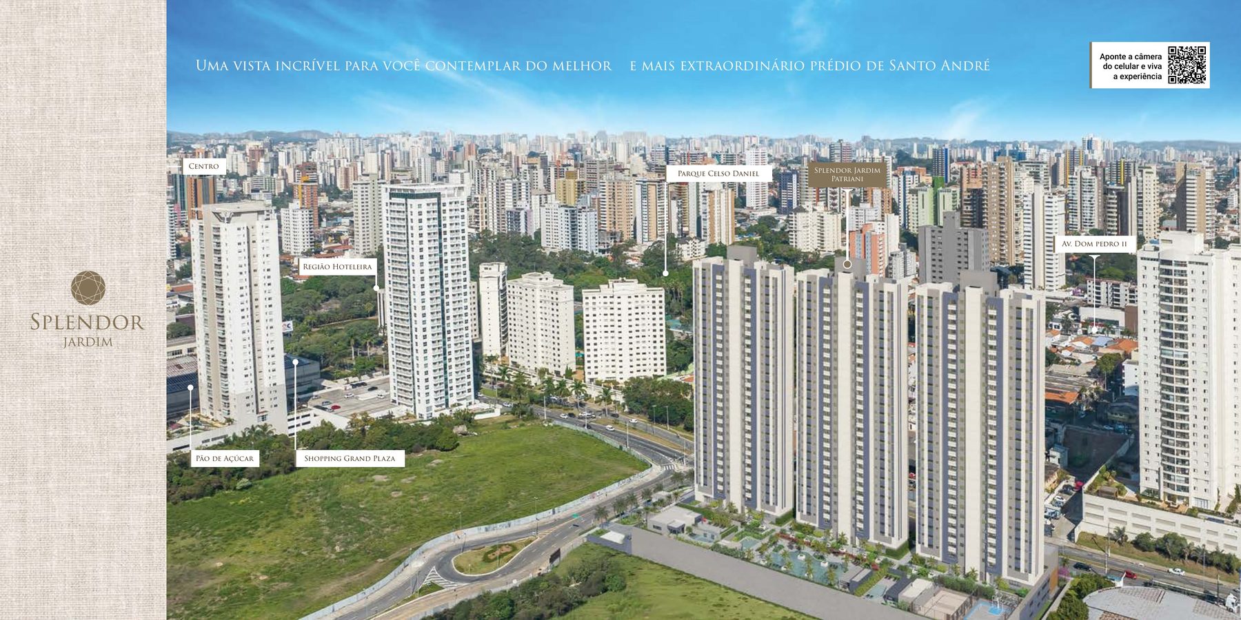 Vista aérea da localização do Splendor Jardim, próximo ao Parque Celso Daniel e Grand Plaza Shopping